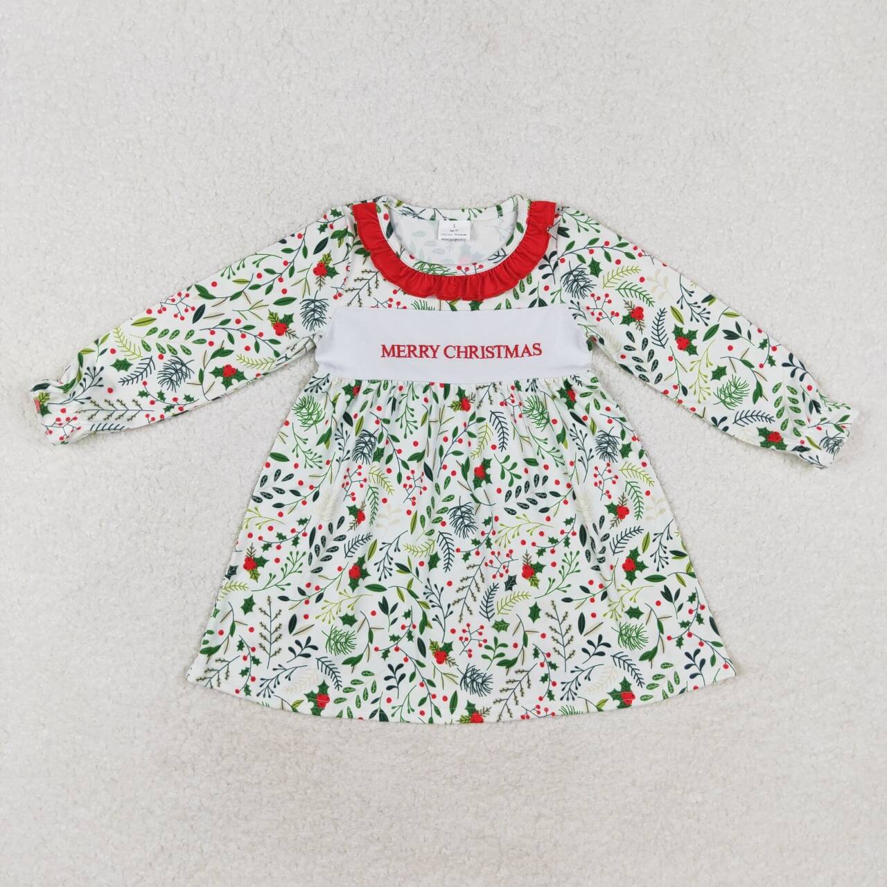 GLD0579 Christmas leaf red lace long sleeve dress