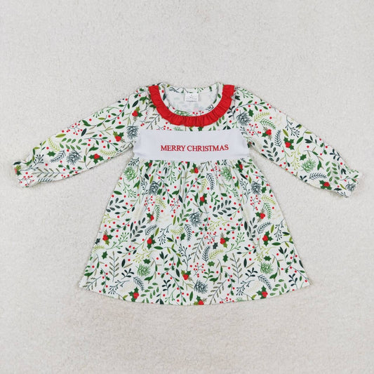 GLD0579 Christmas leaf red lace long sleeve dress