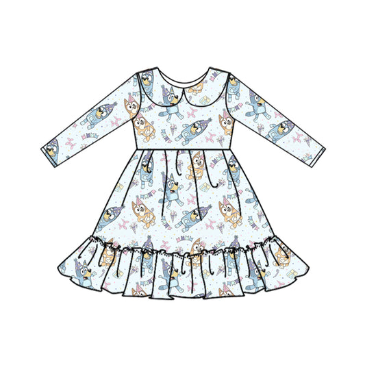 presale GLD0580 Cartoon Birthday blue baby doll collar long sleeve dress