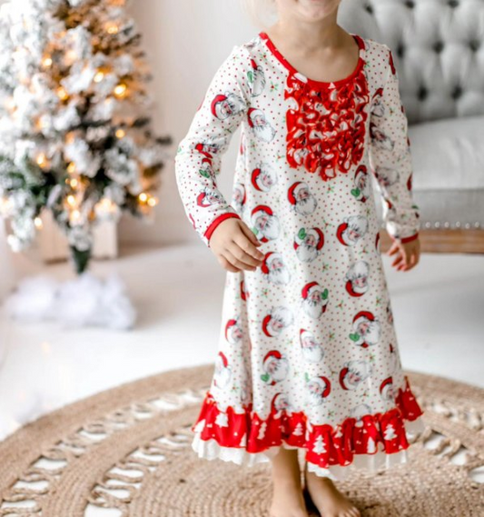 presale GLD0587 Santa Claus Polka Dot Red Lace Long Sleeve Dress