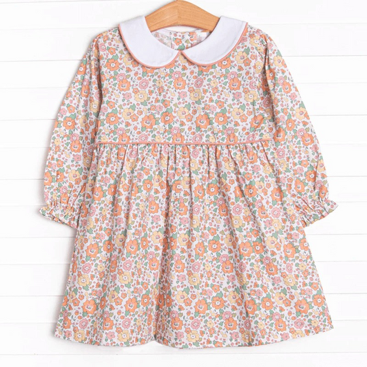 presale GLD0606 Yellow-orange floral print long-sleeved dress with baby collar