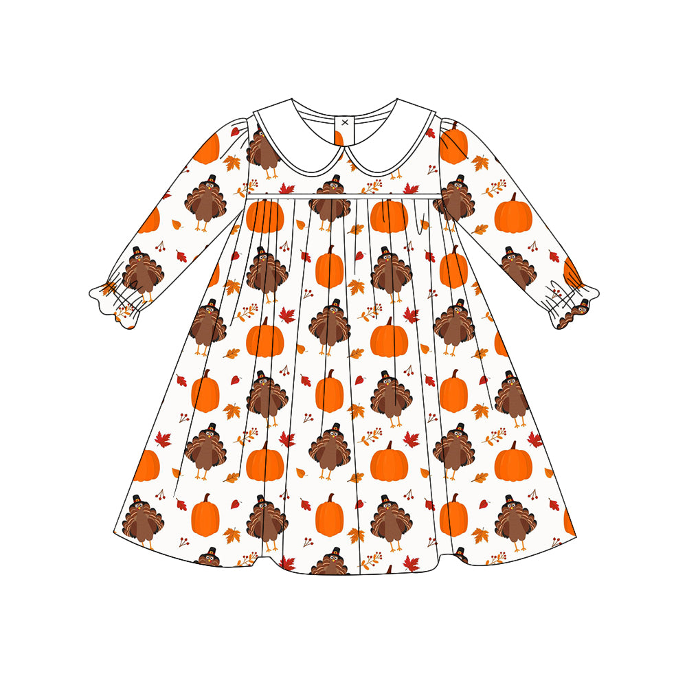 presale GLD0607 Pumpkin Turkey Leaf Doll Collar Long Sleeve Dress