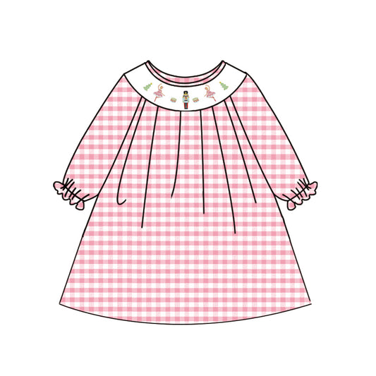 presale GLD0610 Christmas Pink Plaid Long Sleeve Dress