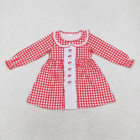 GLD0612 Santa Claus Red Plaid Doll Collar Long Sleeve Dress