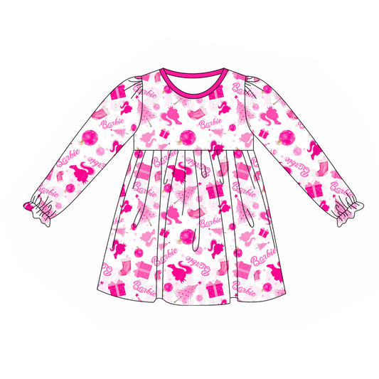 presale  GLD0624 Christmas Tree Gift White Long Sleeve Dress
