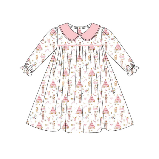 presale GLD0628 Pink baby doll collar white long-sleeved dress