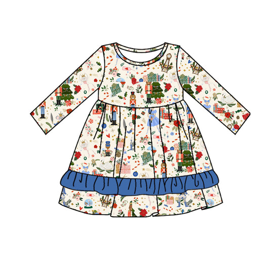 presale GLD0649 Christmas Tree Blue Lace Beige Long Sleeve Dress