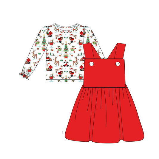 presale GLD0672 Baby Girls Red Cotton Straps Dress Christmas Shirt Clothes Sets