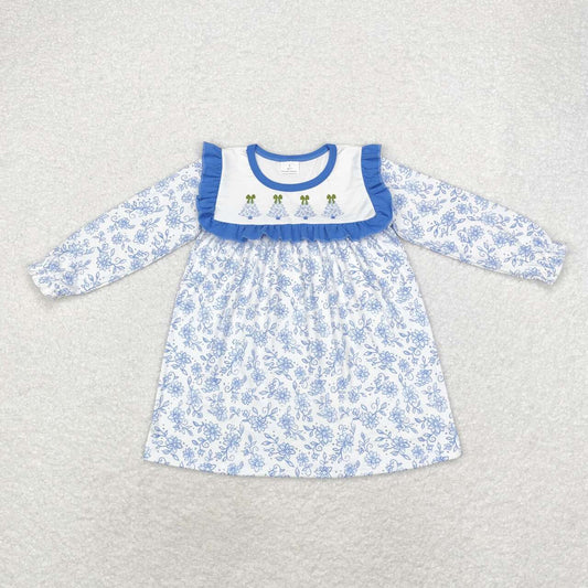 GLD0673 Baby Girls Blue Flowers Christmas Trees Knee Length Dresses