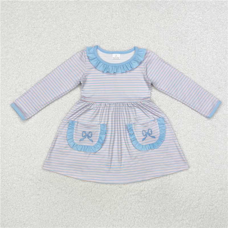 Match Baby Girls Blue striped lace bow pattern dress romper