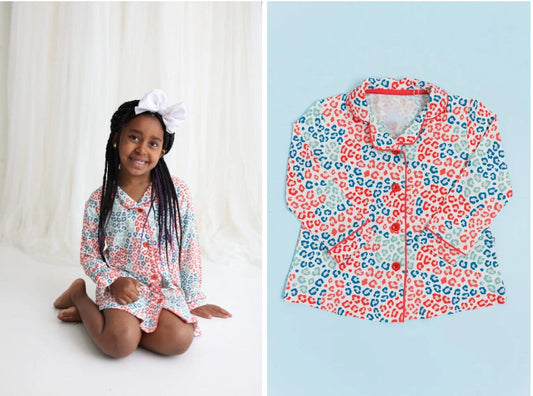 presale GLD0683 Colorful leopard print button long sleeve robe