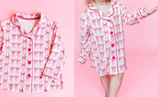 presale GLD0684 Bow Pattern Button Long Sleeve Nightgown