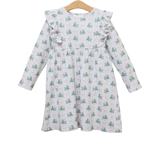 presale GLD0688 White long-sleeved dress with bow pattern leaves and Christmas cane