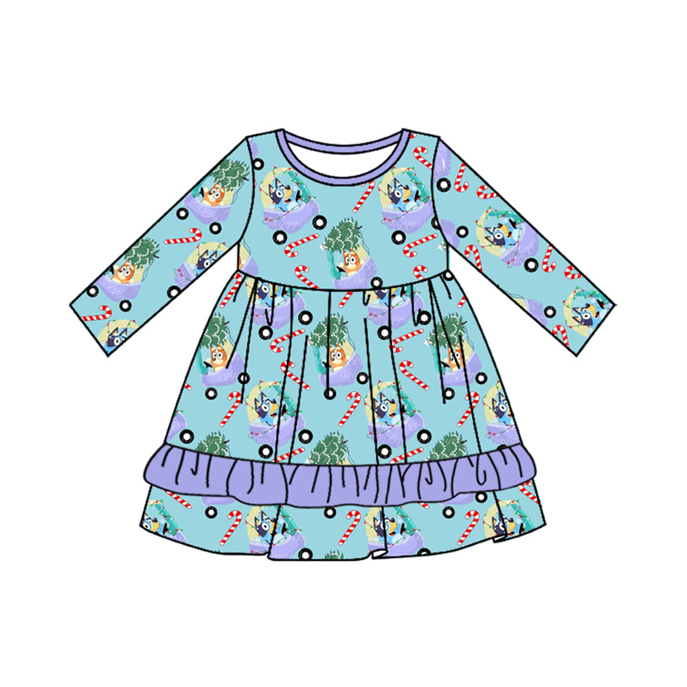 presale GLD0694 Christmas tree cart cane purple lace blue long-sleeved dress