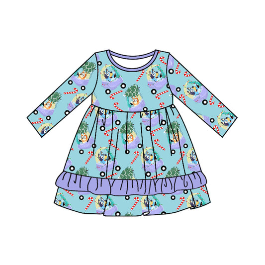 presale GLD0694 Christmas tree cart cane purple lace blue long-sleeved dress