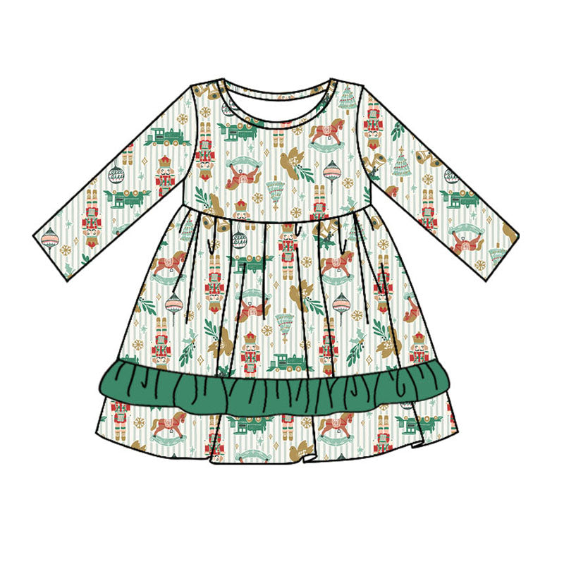 presale GLD0695 Train Bird Green Lace Striped Long Sleeve Dress