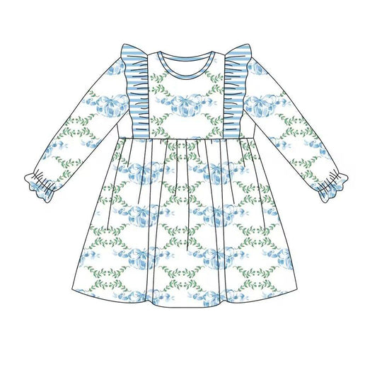 presale GLD0697 White long-sleeved dress with pumpkin leaf blue stripe lace 2024 7.11