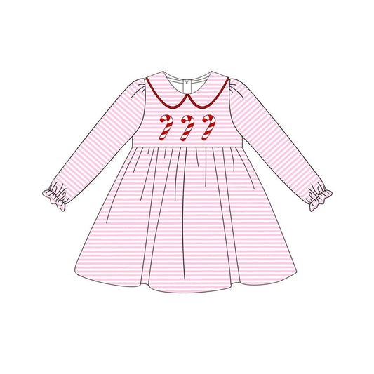 presale GLD0699 Christmas Cane Doll Collar Pink Striped Long Sleeve Dress 2024 7.12