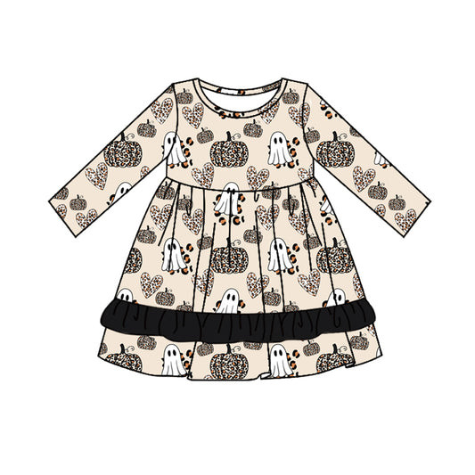 presale GLD0736  Leopard print pumpkin heart ghost black lace beige long-sleeved dress 2024 7.20