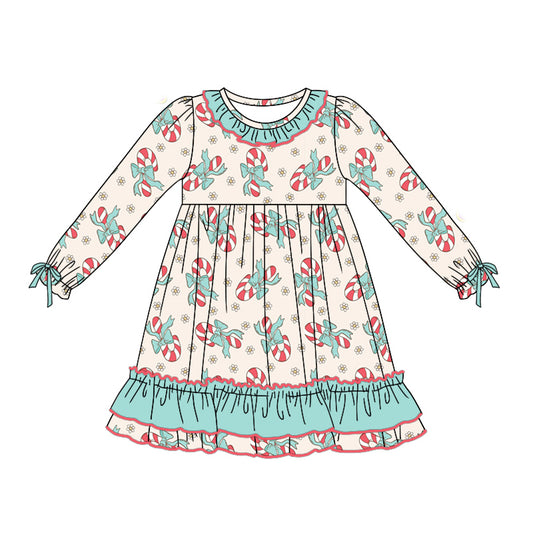 presale GLD0755 Bow Cane Flower Teal Lace Long Sleeve Dress 2024 7.24