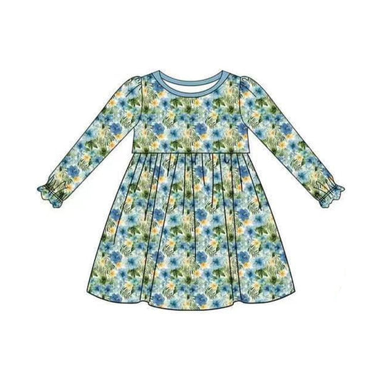 presale GLD0760   Floral blue long-sleeved dress 2024 7.25