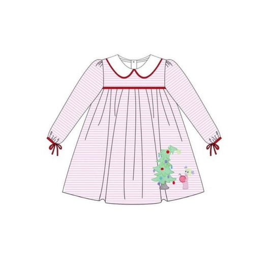 presale GLD0762 Christmas tree pink and white striped collar long sleeve dress 2024 7.25