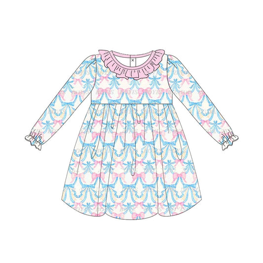 presale GLD0773 Pink Lace Long Sleeve Dress with Bow 2024 7.279