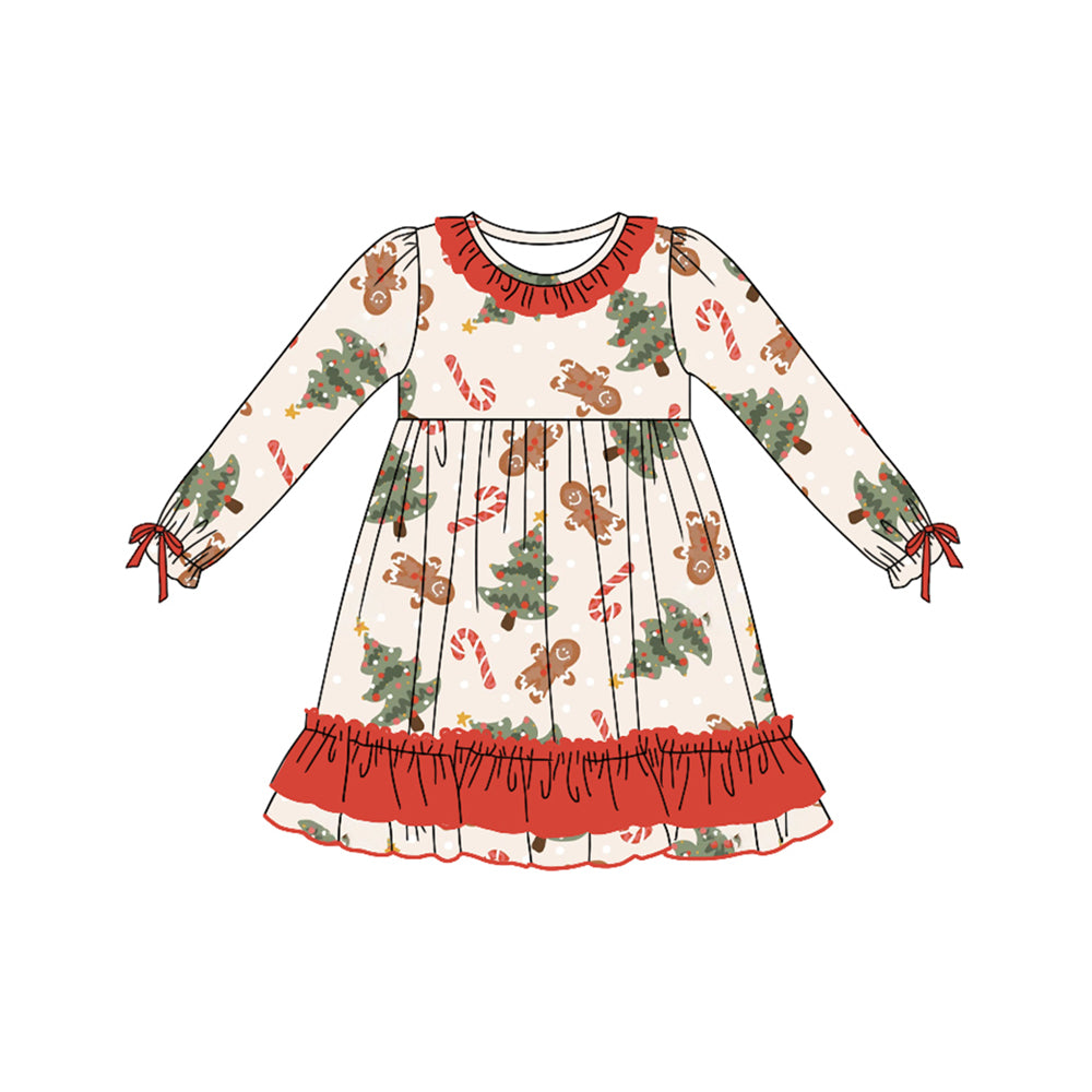 presale GLD0788 Christmas tree gingerbread man cane red lace beige long-sleeved dress 8.1