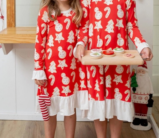 presale GLD0793  Christmas Tree Cane Cookie Red and White Long Sleeve Dress 2024 8.3