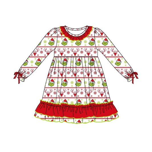 presale GLD0796 Santa Claus Polka Dot Red Lace Green Long Sleeve Dress  2024 8.3