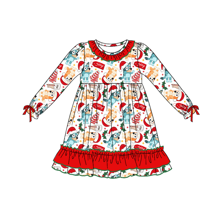 GLD0802 Christmas Milk Cookies Lace Red and White Long Sleeve Dress