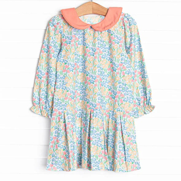 presale GLD0803 Floral pink orange long-sleeved dress with baby collar  2024 8.7