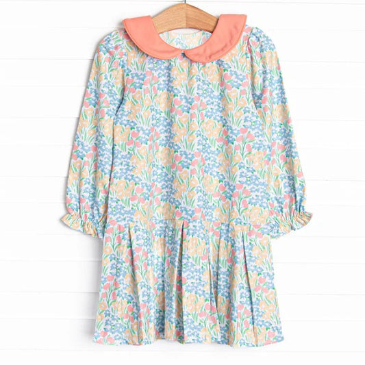 presale GLD0803 Floral pink orange long-sleeved dress with baby collar 2024 8.7