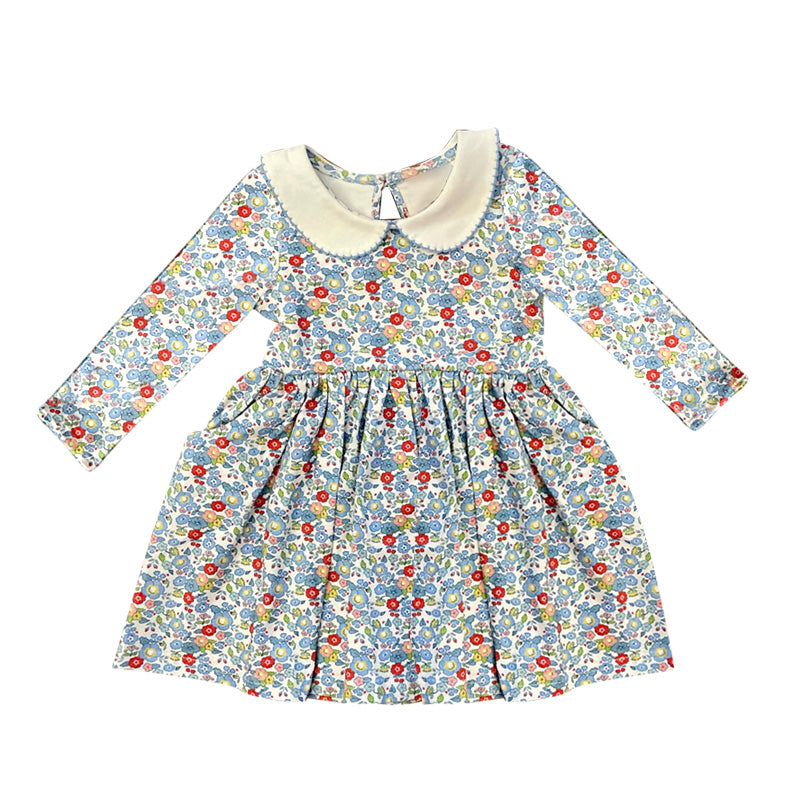 presale GLD0811  Floral print long sleeve dress with baby doll collar 2024 8.9