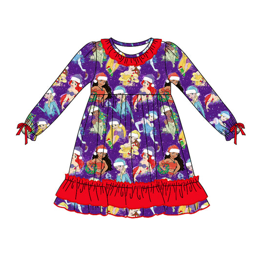 presale GLD0815 Christmas Princess Red Lace Purple Long Sleeve Dress   2024 8.12