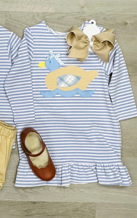 presale GLD0817  Duck Blue Striped Long Sleeve Dress   2024 8.12