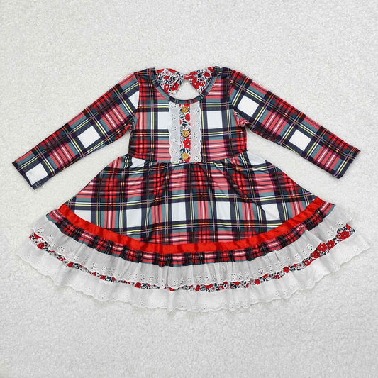 GLD0838 Christmas Plaid Lace Long Sleeve Dress D 6.16