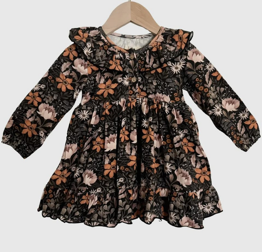 presale GLD0842  Black floral long-sleeved dress 2024 8.24