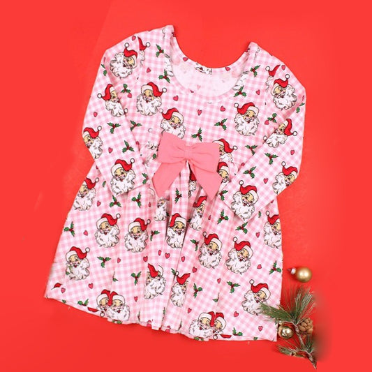 presale GLD0848 Santa Claus Love Heart Pink Plaid Long Sleeve Dress   2024 8.24