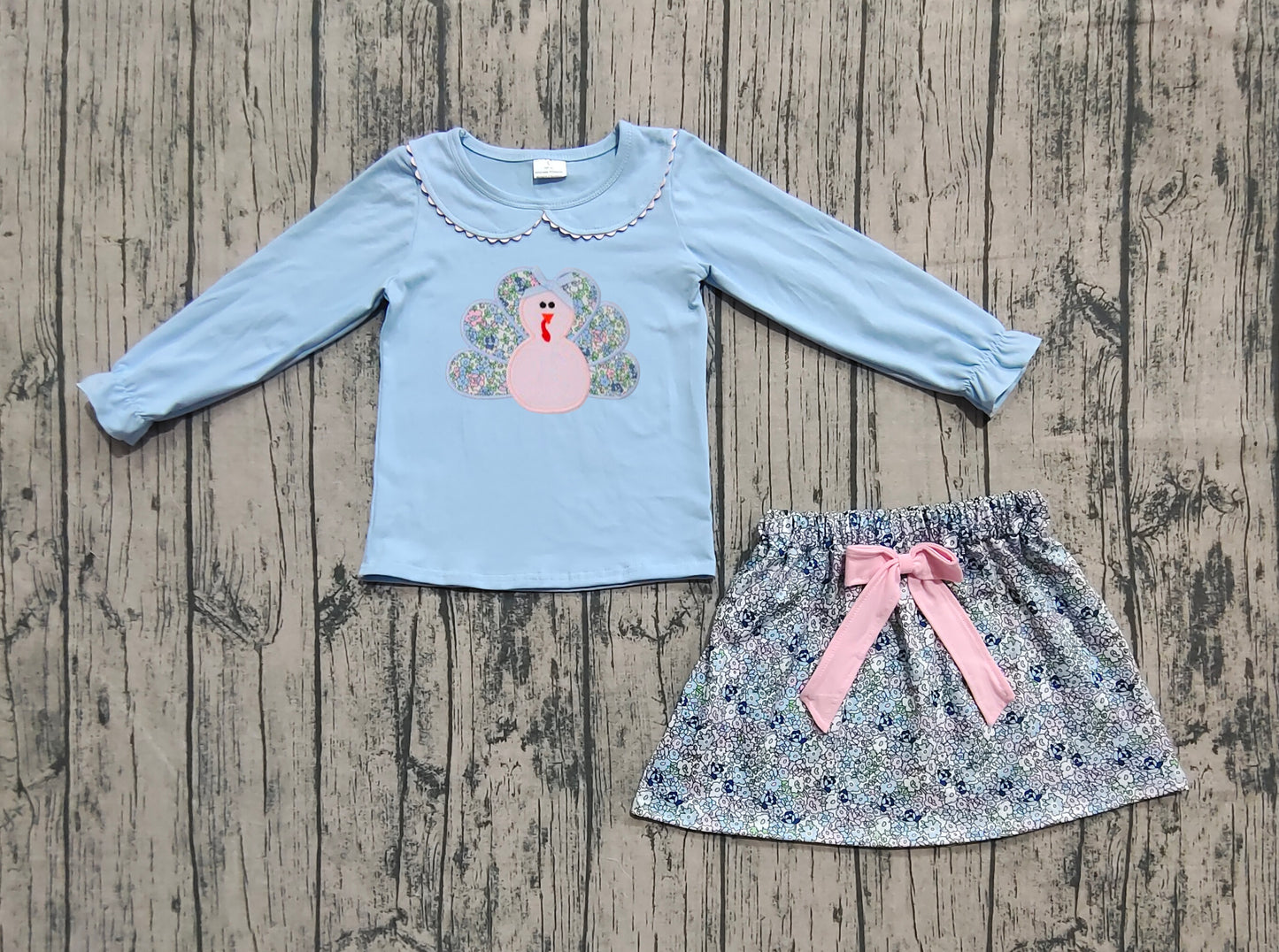 GLD0849 Baby Girls Fall Thanksgiving Turkey Shirt Skirts Floral Outfits Clothes Sets  D 903