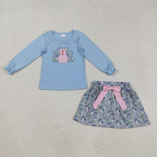 GLD0849 Baby Girls Fall Thanksgiving Turkey Shirt Skirts Floral Outfits Clothes Sets  D 903