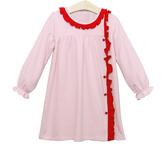 presale GLD0851  Pink striped red lace long sleeve dress   2024 8.27