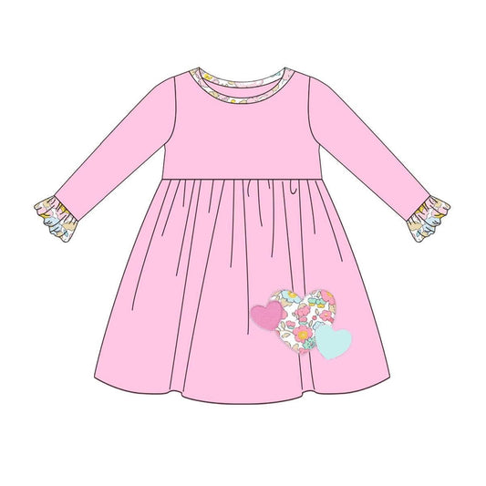 presale  GLD0867 Pink long-sleeved dress with floral heart   2024 9.3