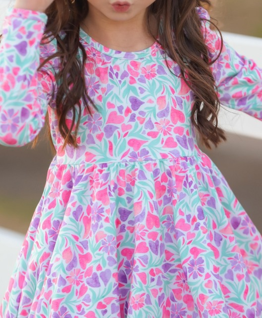 presale GLD0870  Pink and purple heart leaf white long-sleeved dress  2024 9.4