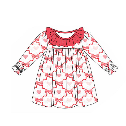 presale GLD0872  White long-sleeved dress with red lace and heart-shaped bowknot pattern 2024 9.4