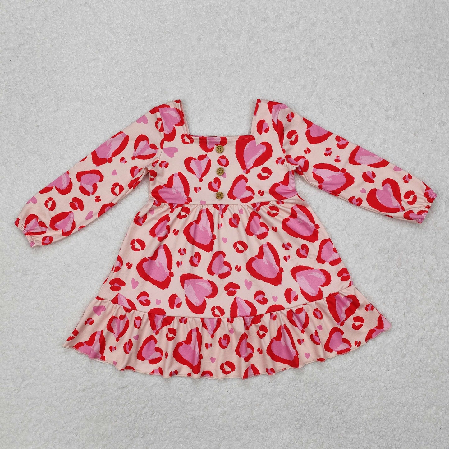 GLD0873  Pink Heart Beige Long Sleeve Dress