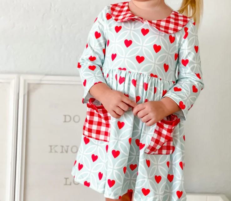 presale GLD0880 Heart Pattern Red and White Plaid Doll Collar Long Sleeve Dress  2024 9.5