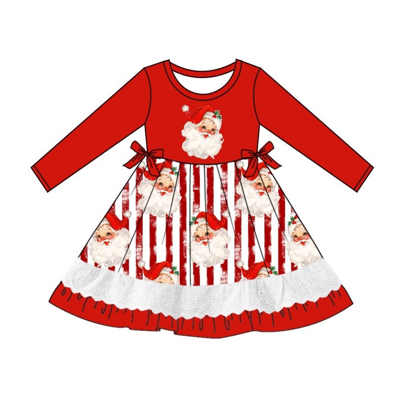 presale GLD0881  Santa Claus Lace Striped Red Long Sleeve Dress 2024 9.5