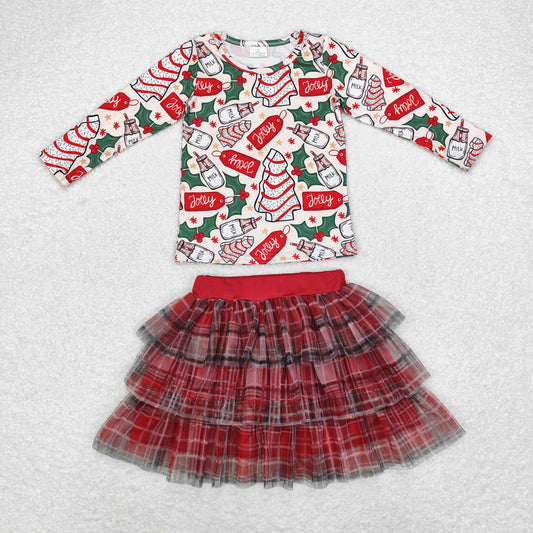 GLD0883 Baby Girls Christmas Cake Top Ruffle Skirt Clothes Sets