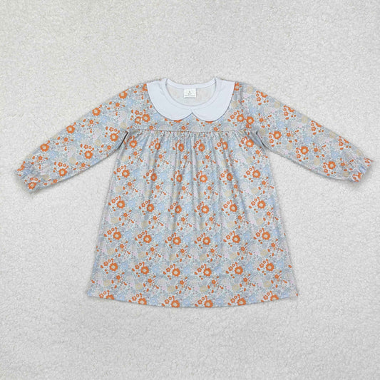 GLD0885 Colorful flower floral doll collar long sleeve dress
